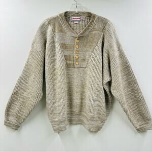 Campus Vintage 90s Men Sweater Acrylic Knit‎ Pullover Heathered Oatmeal Sz L